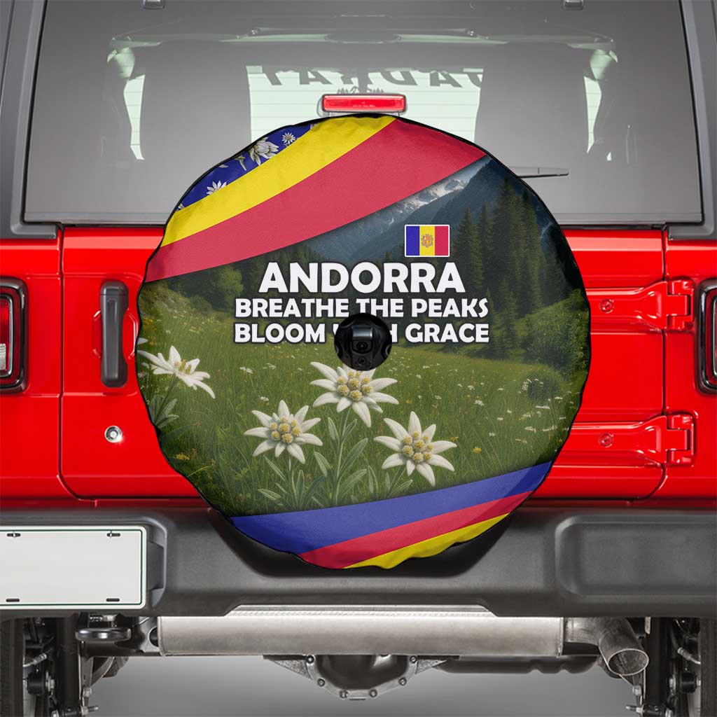 Andorra Spare Tire Cover with Edelweiss Mountain Landscape Design TS04