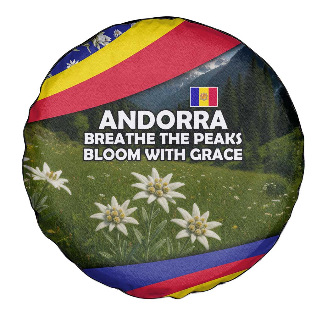Andorra Spare Tire Cover with Edelweiss Mountain Landscape Design TS04