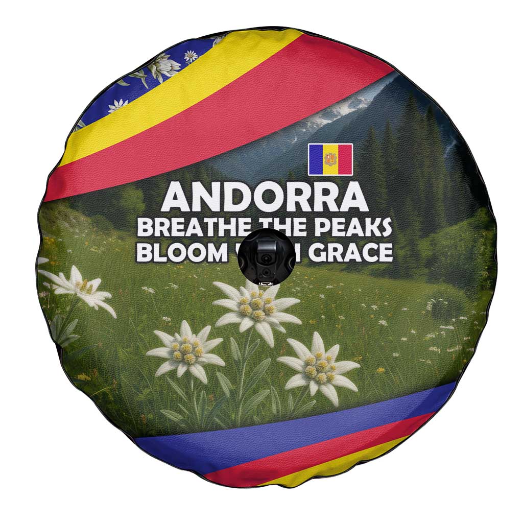 Andorra Spare Tire Cover with Edelweiss Mountain Landscape Design TS04