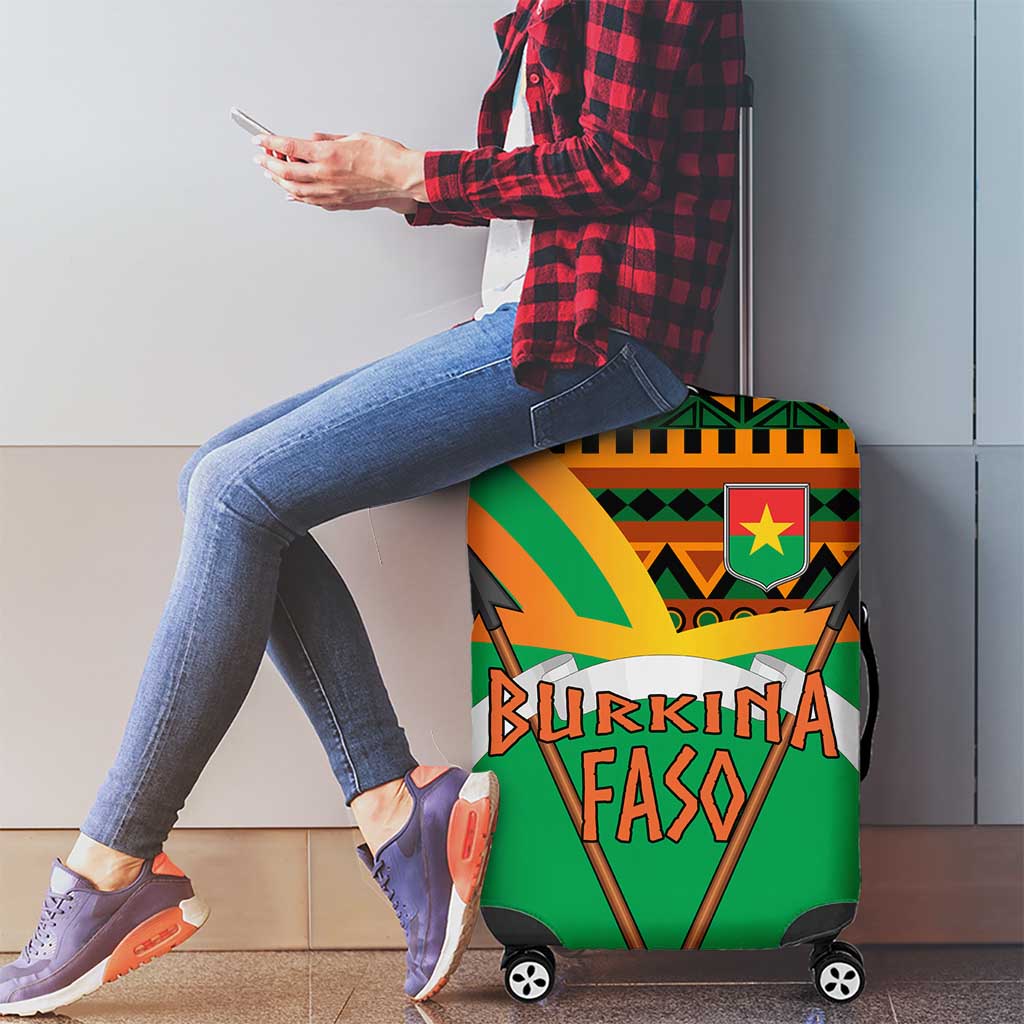 Burkina Faso Luggage Cover with Green Tribal Pattern Design and National Flag Motif TS04