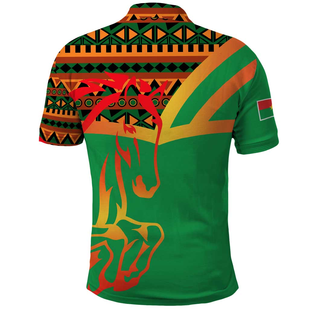 Burkina Faso Polo Shirt with Green Tribal Pattern Design and National Flag Motif TS04