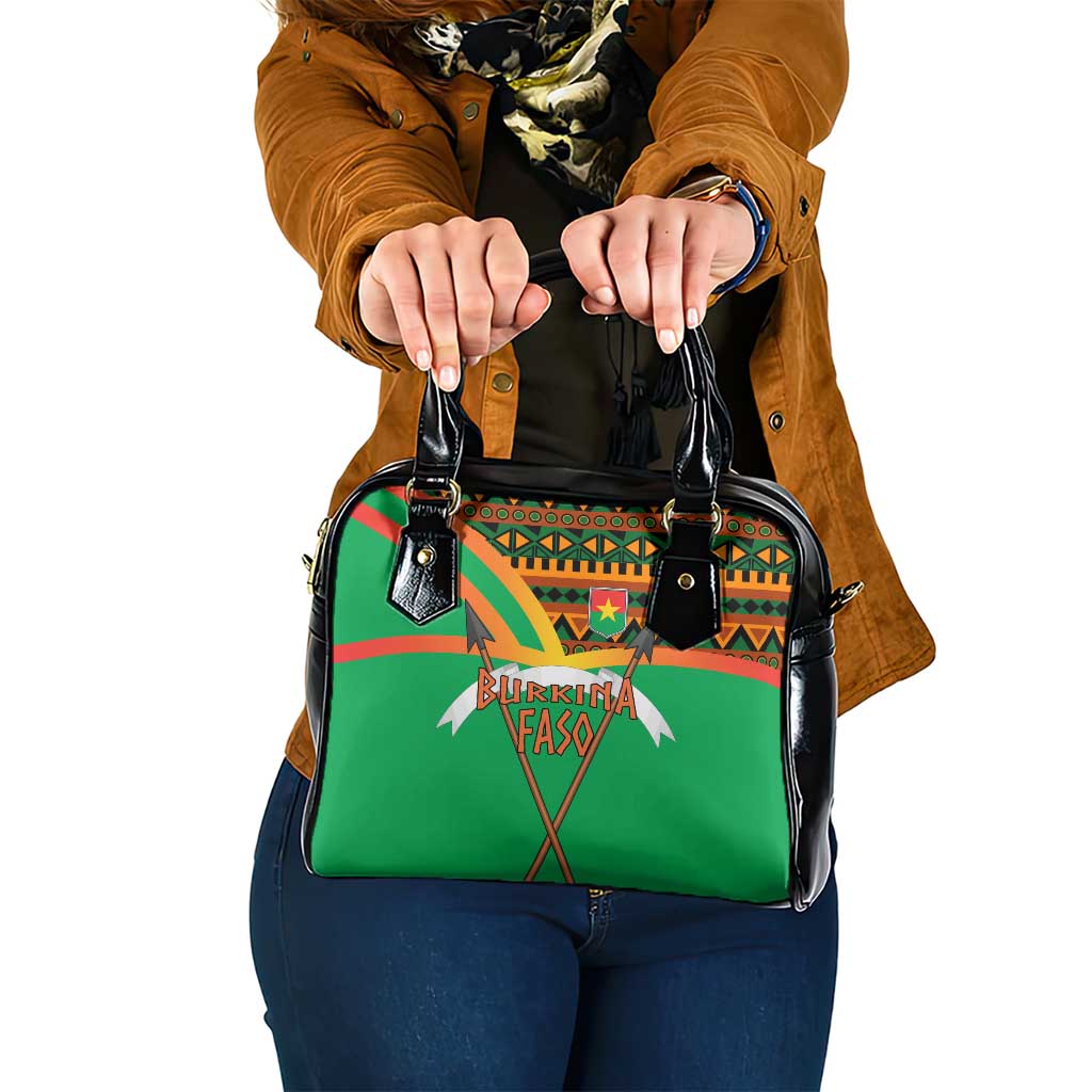 Burkina Faso Shoulder Handbag with Green Tribal Pattern Design and National Flag Motif TS04