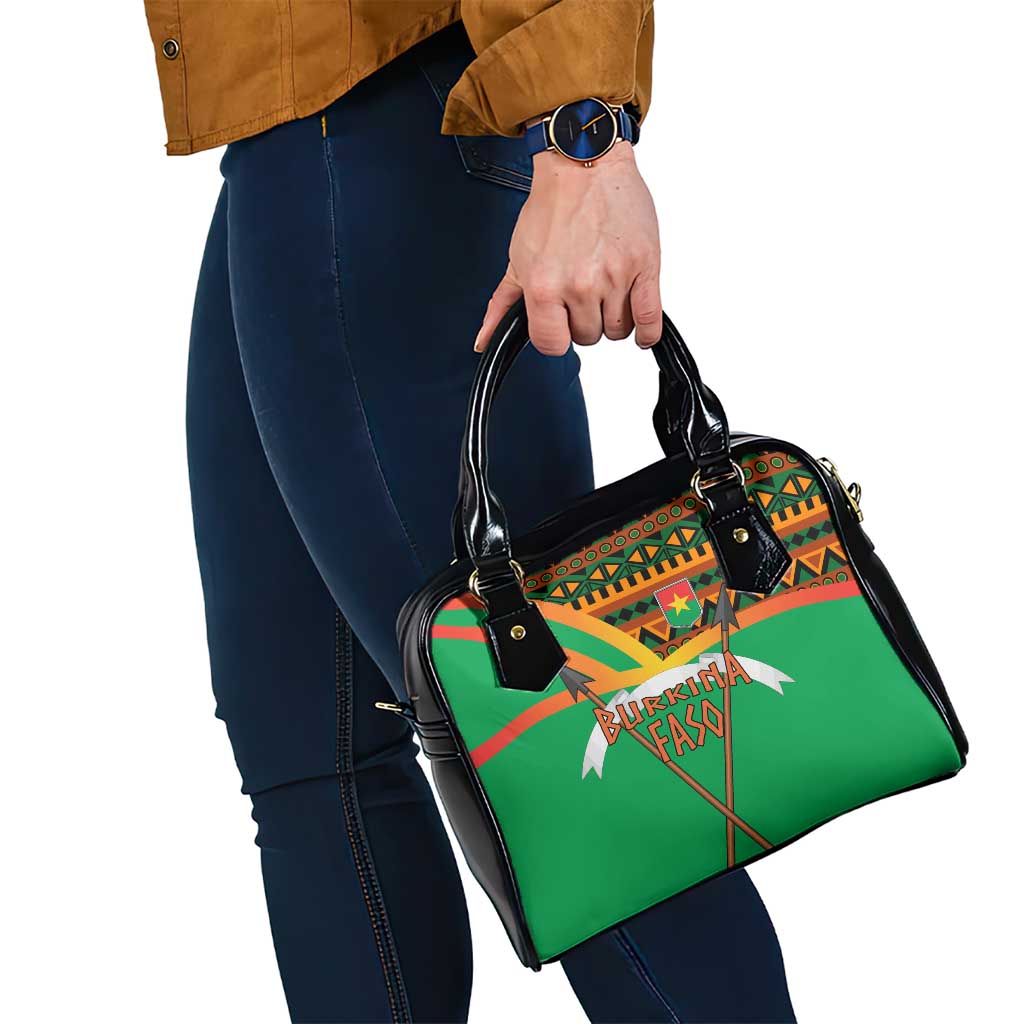Burkina Faso Shoulder Handbag with Green Tribal Pattern Design and National Flag Motif TS04