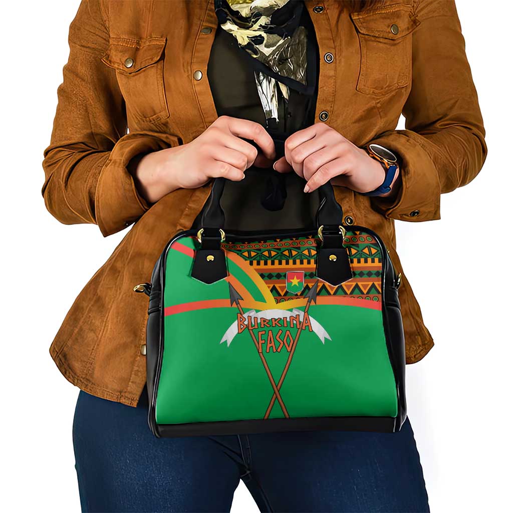 Burkina Faso Shoulder Handbag with Green Tribal Pattern Design and National Flag Motif TS04