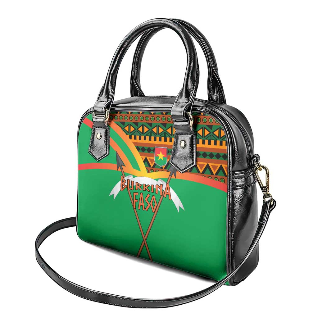 Burkina Faso Shoulder Handbag with Green Tribal Pattern Design and National Flag Motif TS04