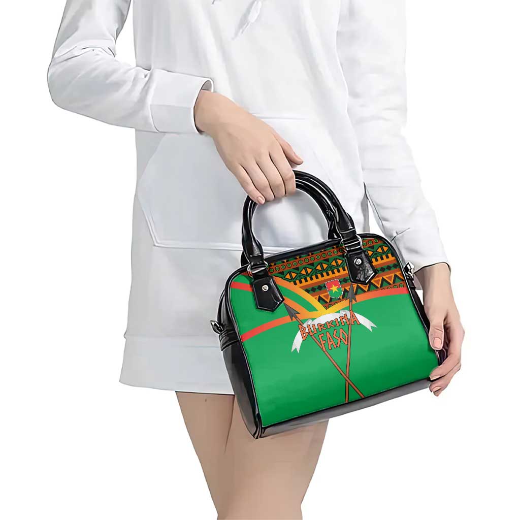 Burkina Faso Shoulder Handbag with Green Tribal Pattern Design and National Flag Motif TS04