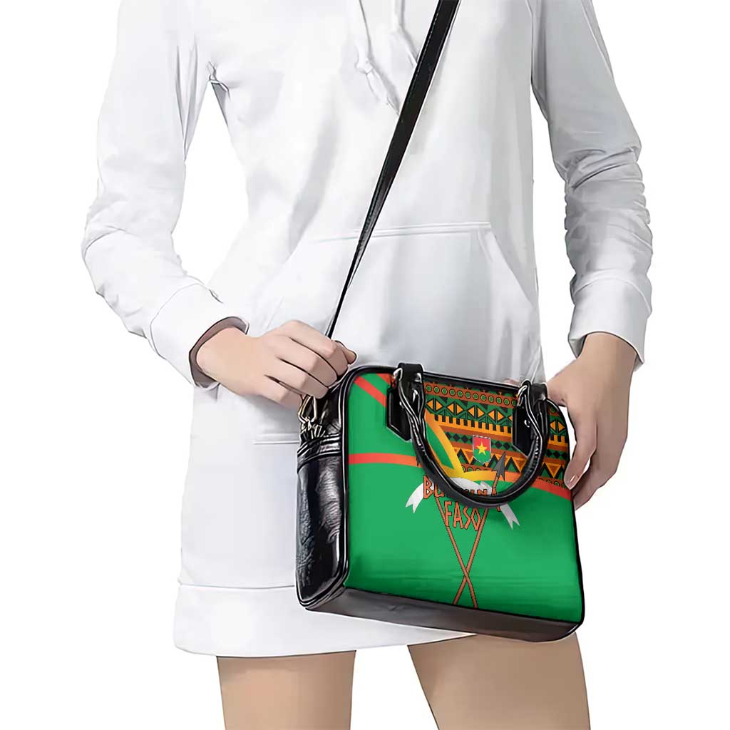 Burkina Faso Shoulder Handbag with Green Tribal Pattern Design and National Flag Motif TS04