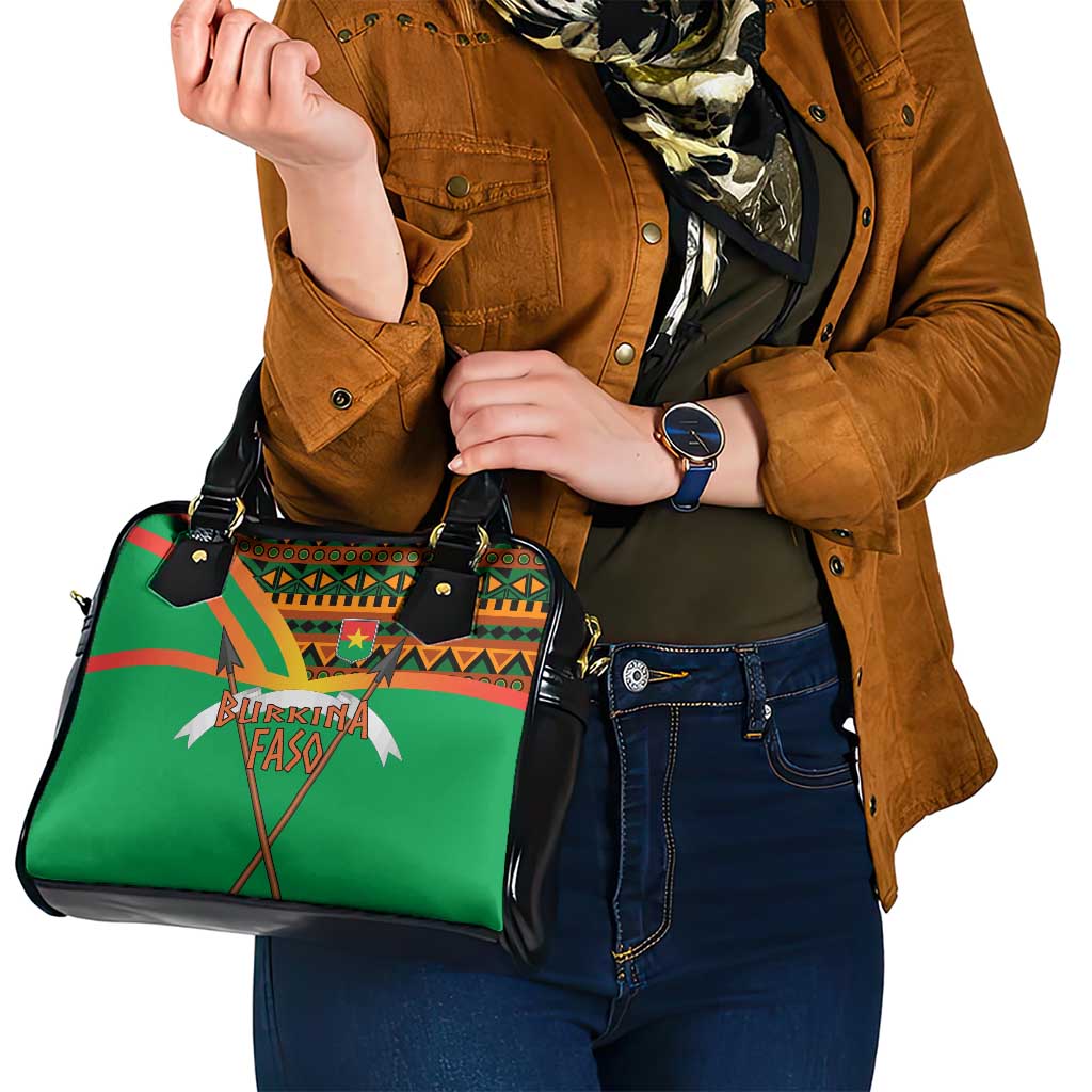Burkina Faso Shoulder Handbag with Green Tribal Pattern Design and National Flag Motif TS04