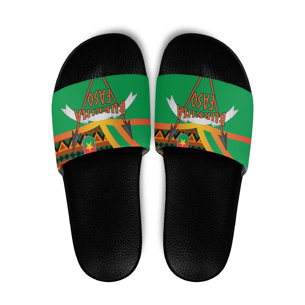 Burkina Faso Slide Sandals with Green Tribal Pattern Design and National Flag Motif TS04