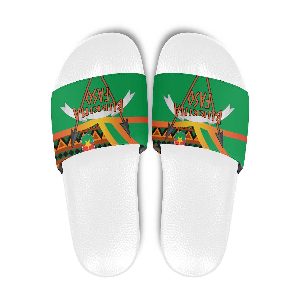 Burkina Faso Slide Sandals with Green Tribal Pattern Design and National Flag Motif TS04