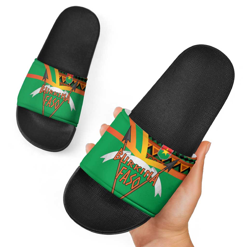 Burkina Faso Slide Sandals with Green Tribal Pattern Design and National Flag Motif TS04