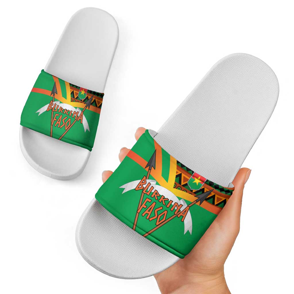 Burkina Faso Slide Sandals with Green Tribal Pattern Design and National Flag Motif TS04