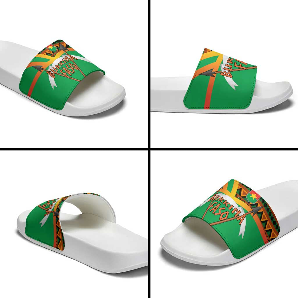 Burkina Faso Slide Sandals with Green Tribal Pattern Design and National Flag Motif TS04