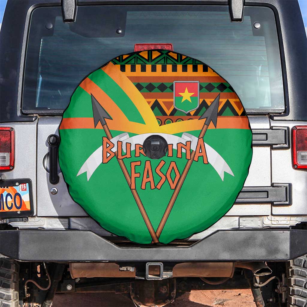 Burkina Faso Spare Tire Cover with Green Tribal Pattern Design and National Flag Motif TS04