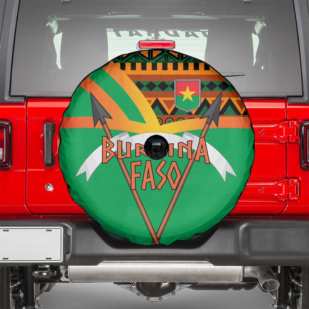 Burkina Faso Spare Tire Cover with Green Tribal Pattern Design and National Flag Motif TS04