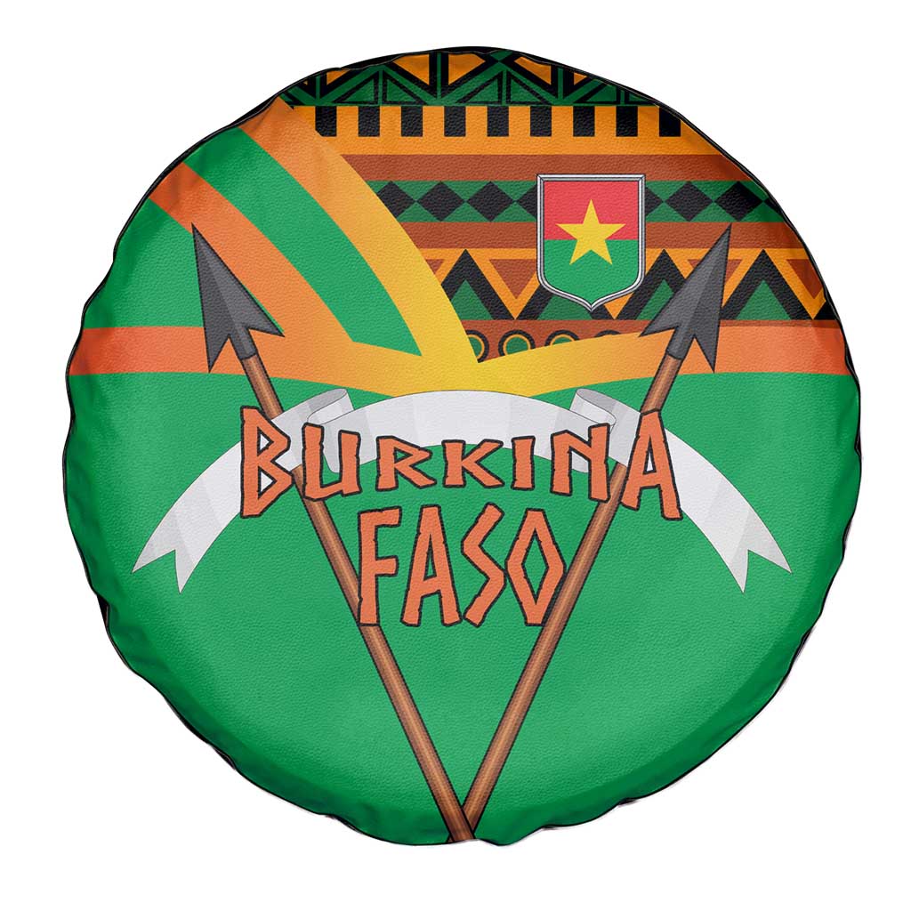 Burkina Faso Spare Tire Cover with Green Tribal Pattern Design and National Flag Motif TS04