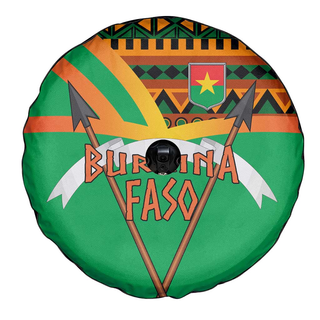 Burkina Faso Spare Tire Cover with Green Tribal Pattern Design and National Flag Motif TS04