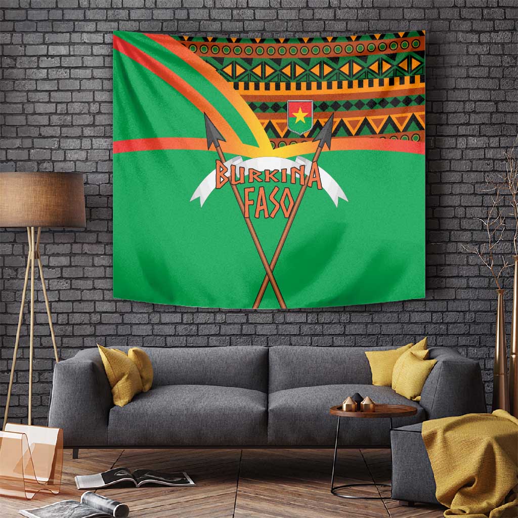Burkina Faso Heritage Tapestry Tribal Spears and National Emblem TS04