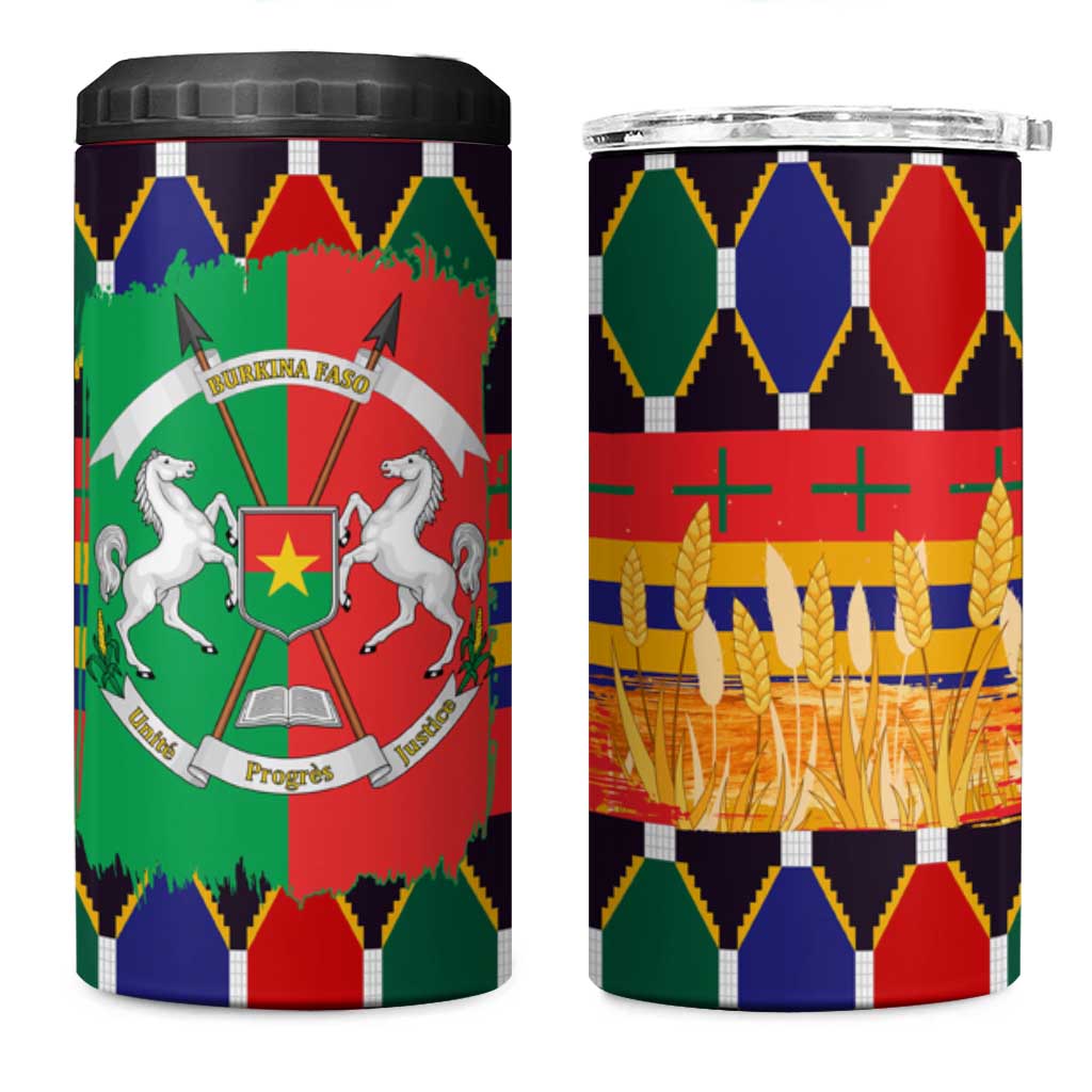 Burkina Faso 4 in 1 Can Cooler Tumbler Kente Flag Red Green Blue Geometric TS04