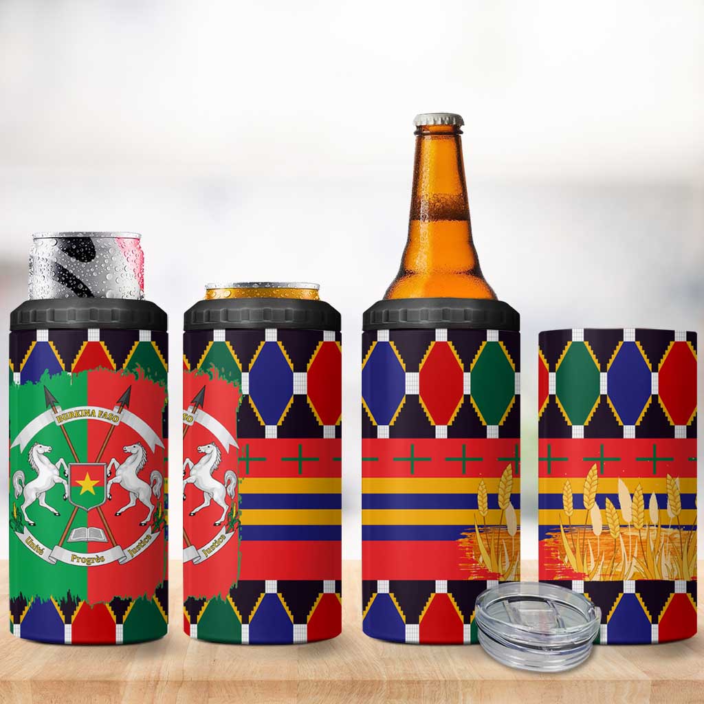 Burkina Faso 4 in 1 Can Cooler Tumbler Kente Flag Red Green Blue Geometric TS04