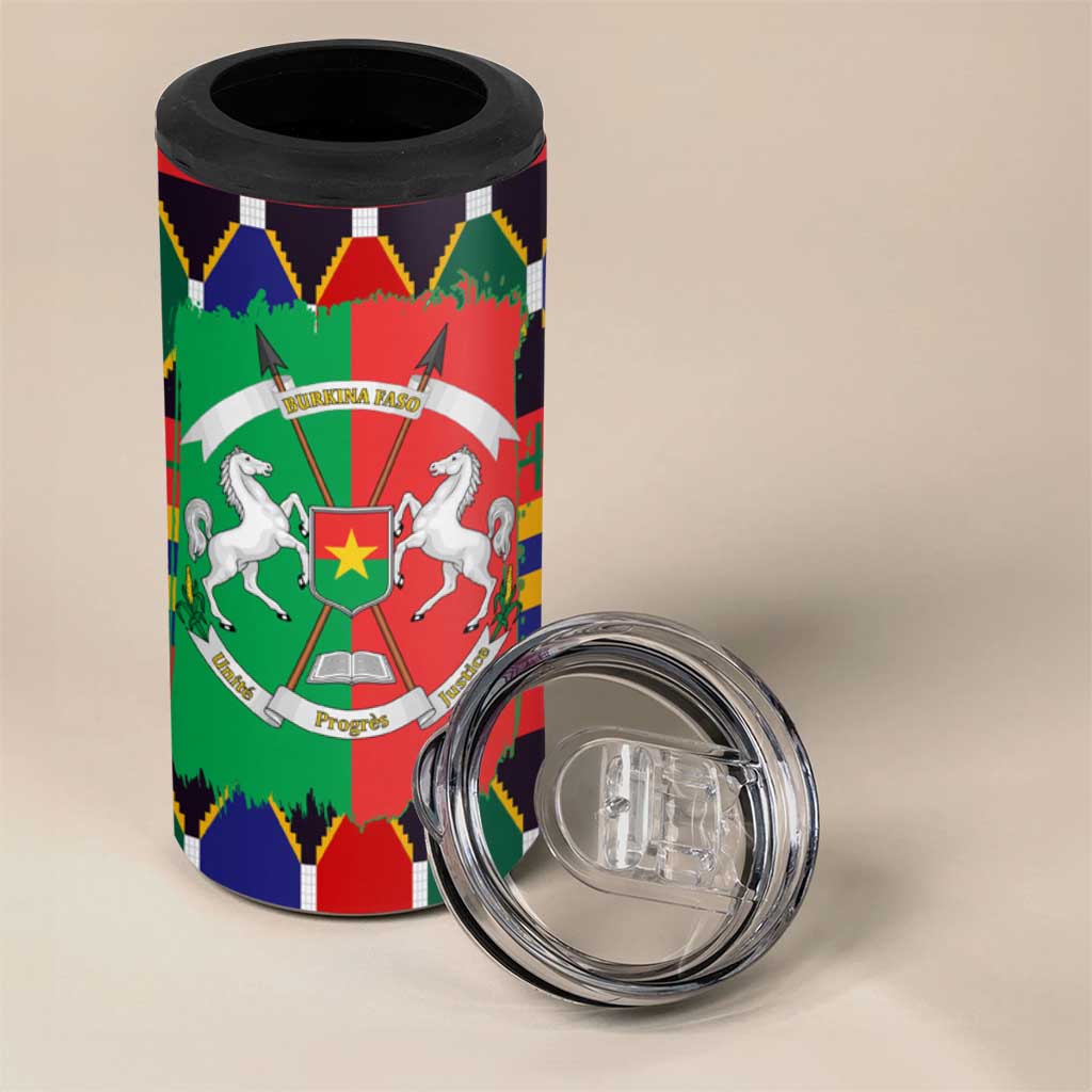 Burkina Faso 4 in 1 Can Cooler Tumbler Kente Flag Red Green Blue Geometric TS04