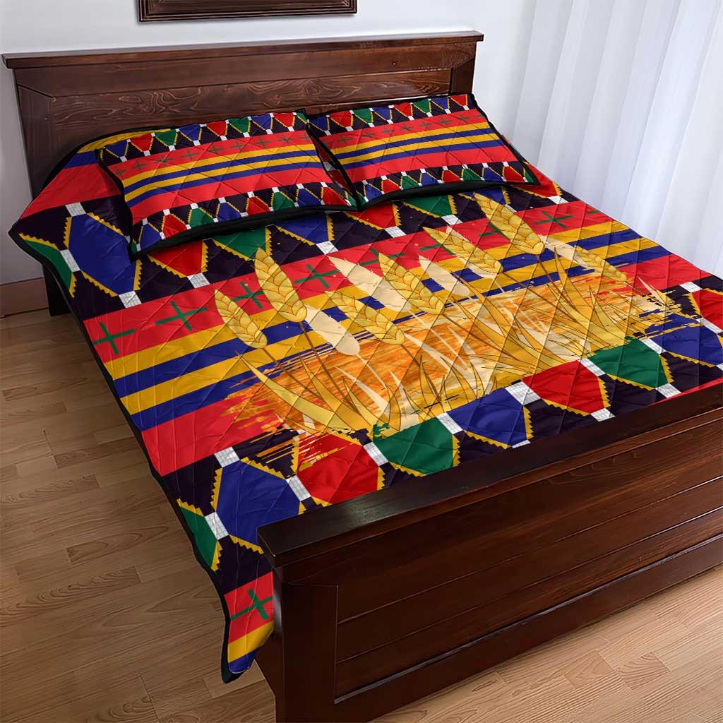 Burkina Faso Quilt Bed Set Kente Flag Red Green Blue Geometric TS04