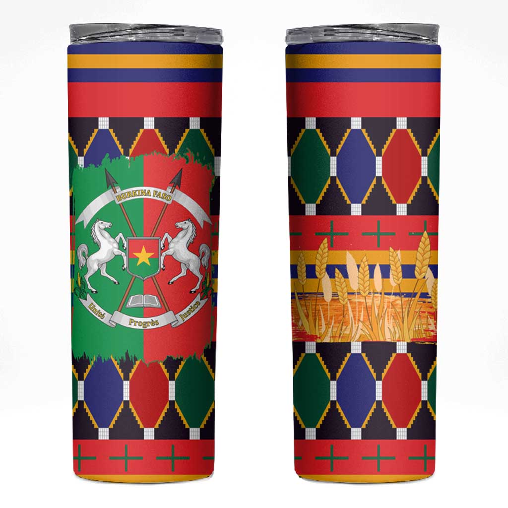 Burkina Faso Skinny Tumbler Kente Flag Red Green Blue Geometric TS04