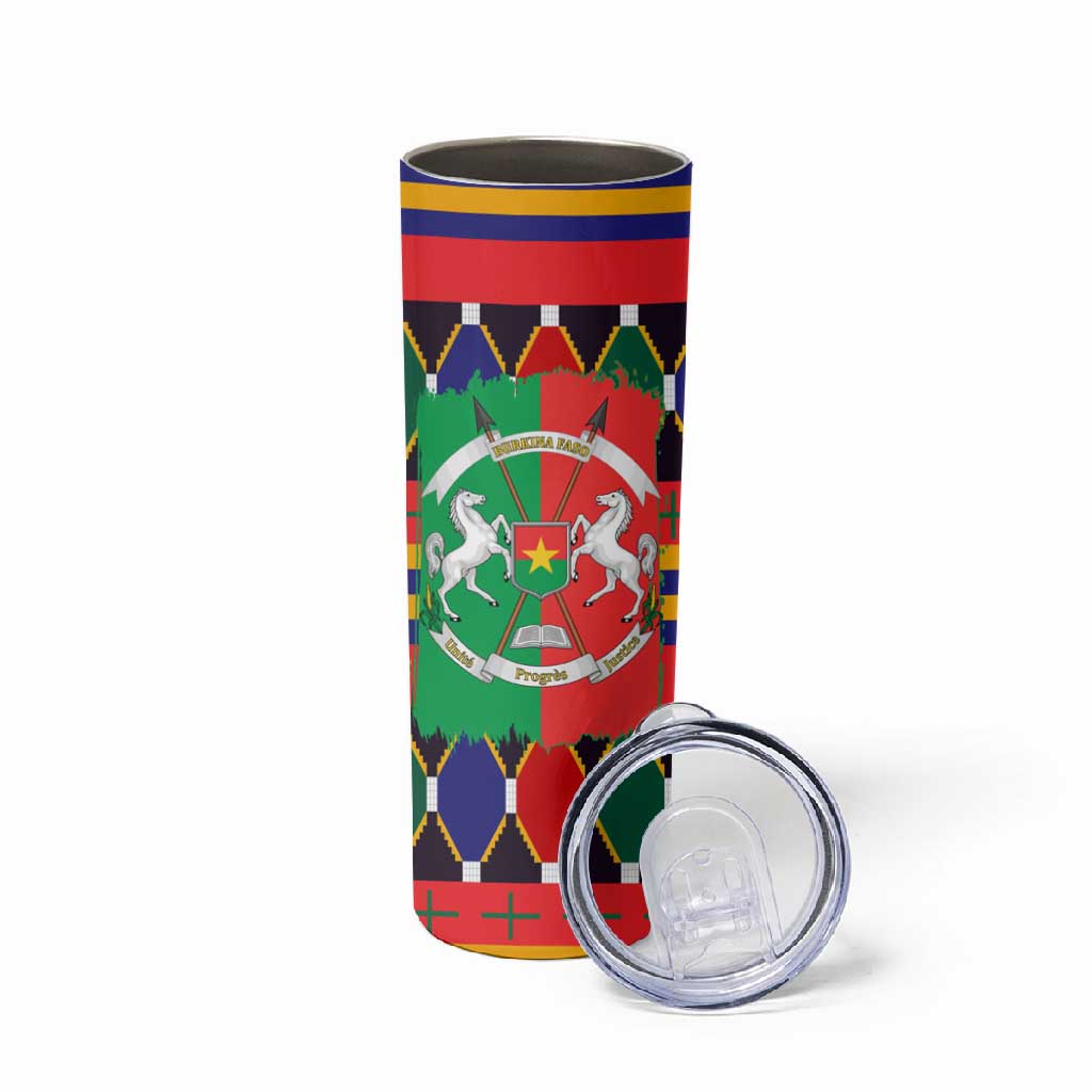 Burkina Faso Skinny Tumbler Kente Flag Red Green Blue Geometric TS04