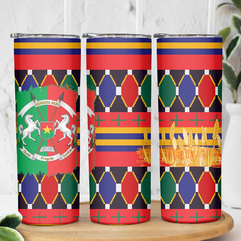 Burkina Faso Skinny Tumbler Kente Flag Red Green Blue Geometric TS04