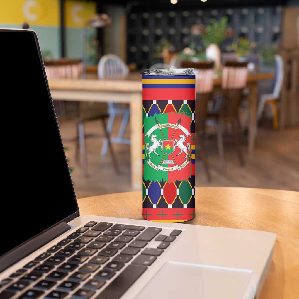 Burkina Faso Skinny Tumbler Kente Flag Red Green Blue Geometric TS04
