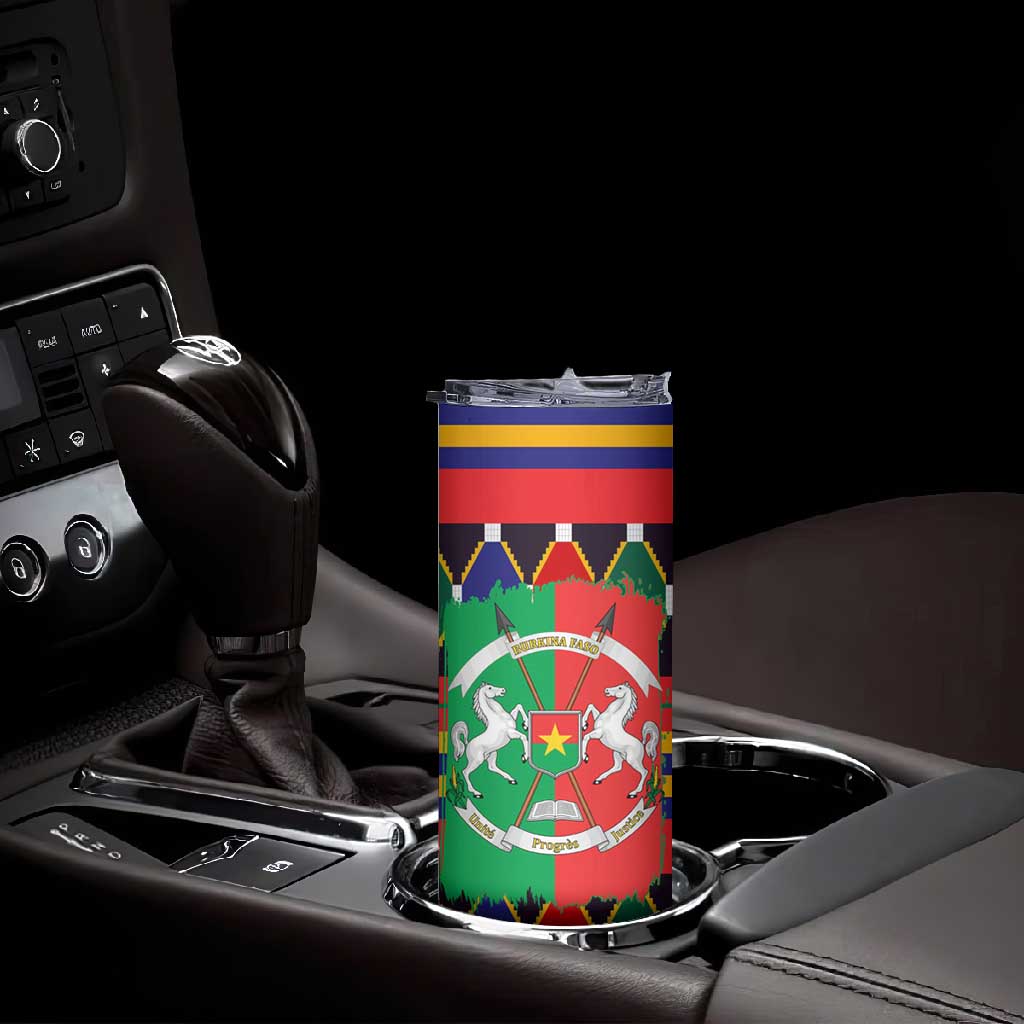 Burkina Faso Skinny Tumbler Kente Flag Red Green Blue Geometric TS04