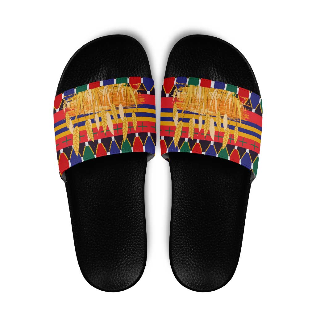 Burkina Faso Slide Sandals with Red Green Blue Geometric TS04