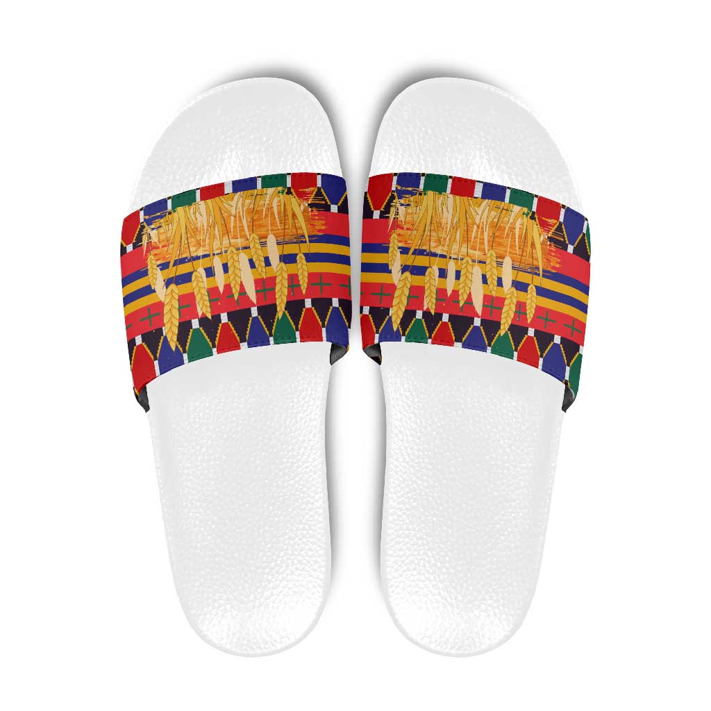 Burkina Faso Slide Sandals with Red Green Blue Geometric TS04