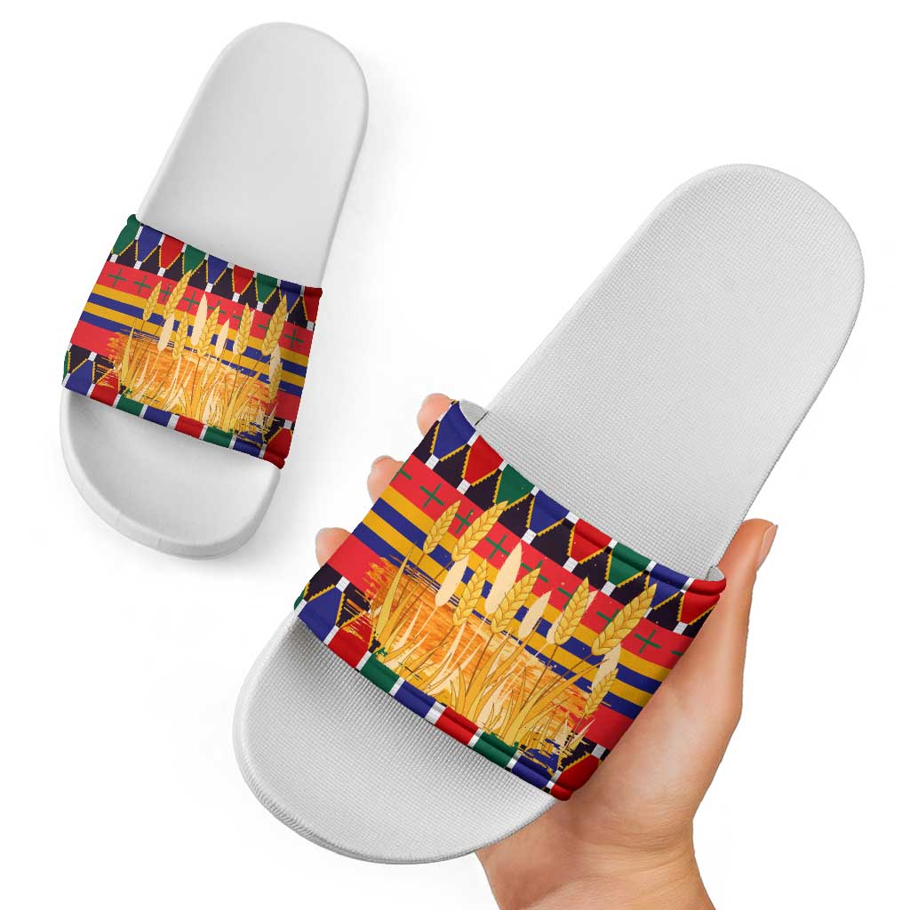 Burkina Faso Slide Sandals with Red Green Blue Geometric TS04