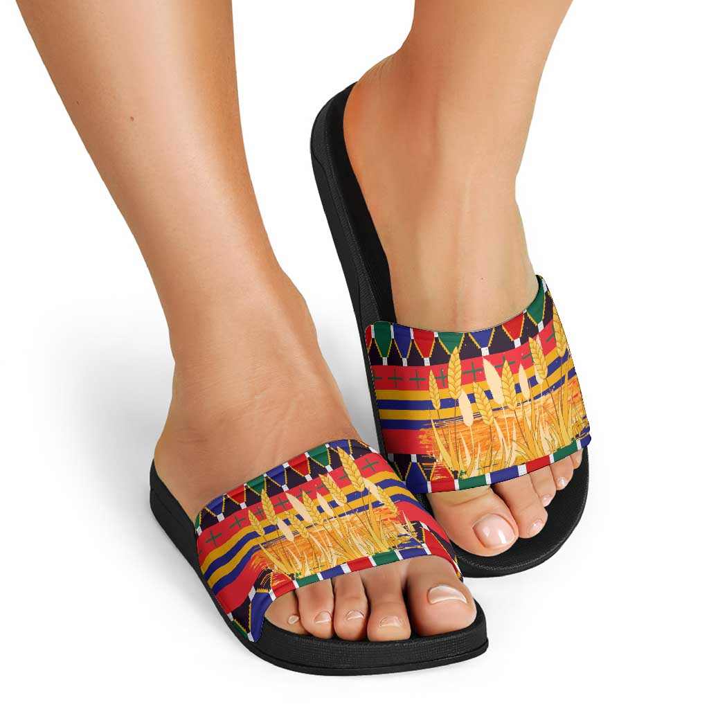 Burkina Faso Slide Sandals with Red Green Blue Geometric TS04