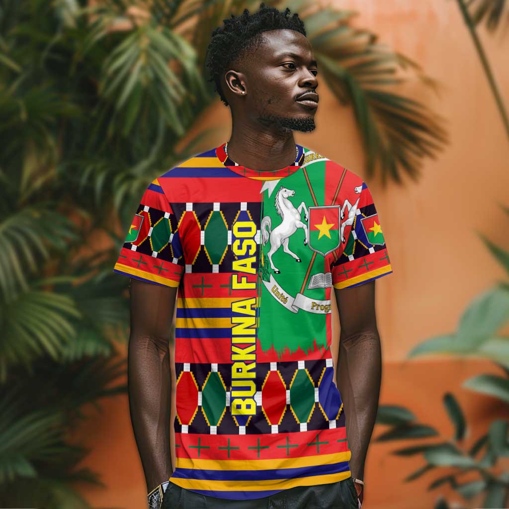 Burkina Faso T shirt Kente Flag Red Green Blue Geometric TS04