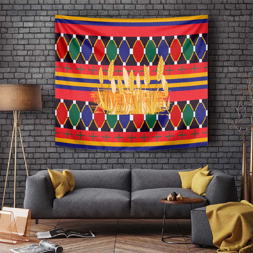 Burkina Faso Tapestry Kente Flag Red Green Blue Geometric TS04