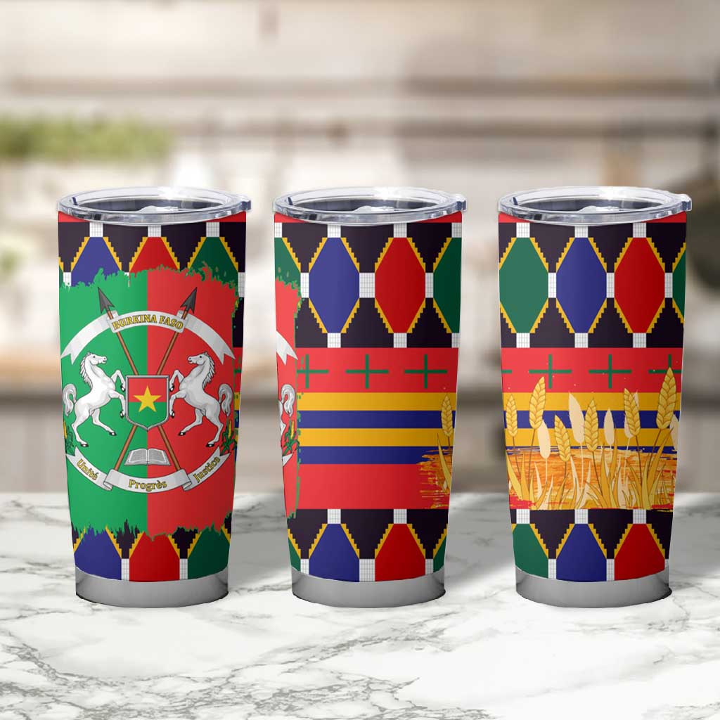 Burkina Faso Tumbler Cup Kente Flag Red Green Blue Geometric TS04