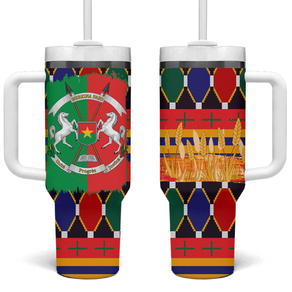 Burkina Faso Tumbler With Handle Kente Flag Red Green Blue Geometric TS04