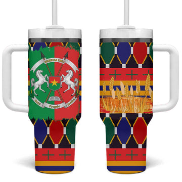 Burkina Faso Tumbler With Handle Kente Flag Red Green Blue Geometric TS04
