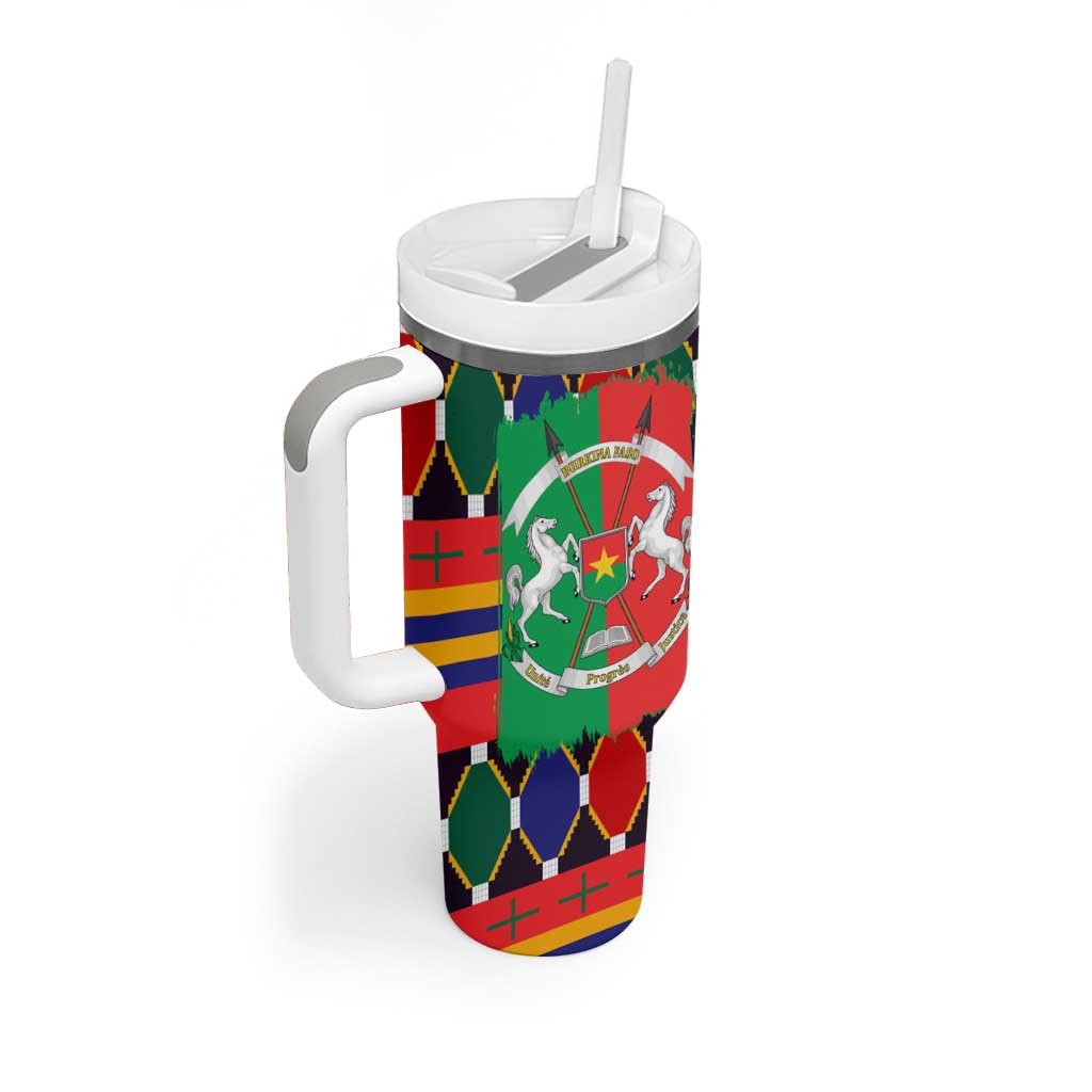 Burkina Faso Tumbler With Handle Kente Flag Red Green Blue Geometric TS04