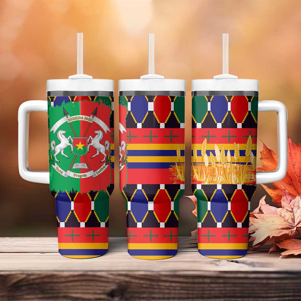 Burkina Faso Tumbler With Handle Kente Flag Red Green Blue Geometric TS04