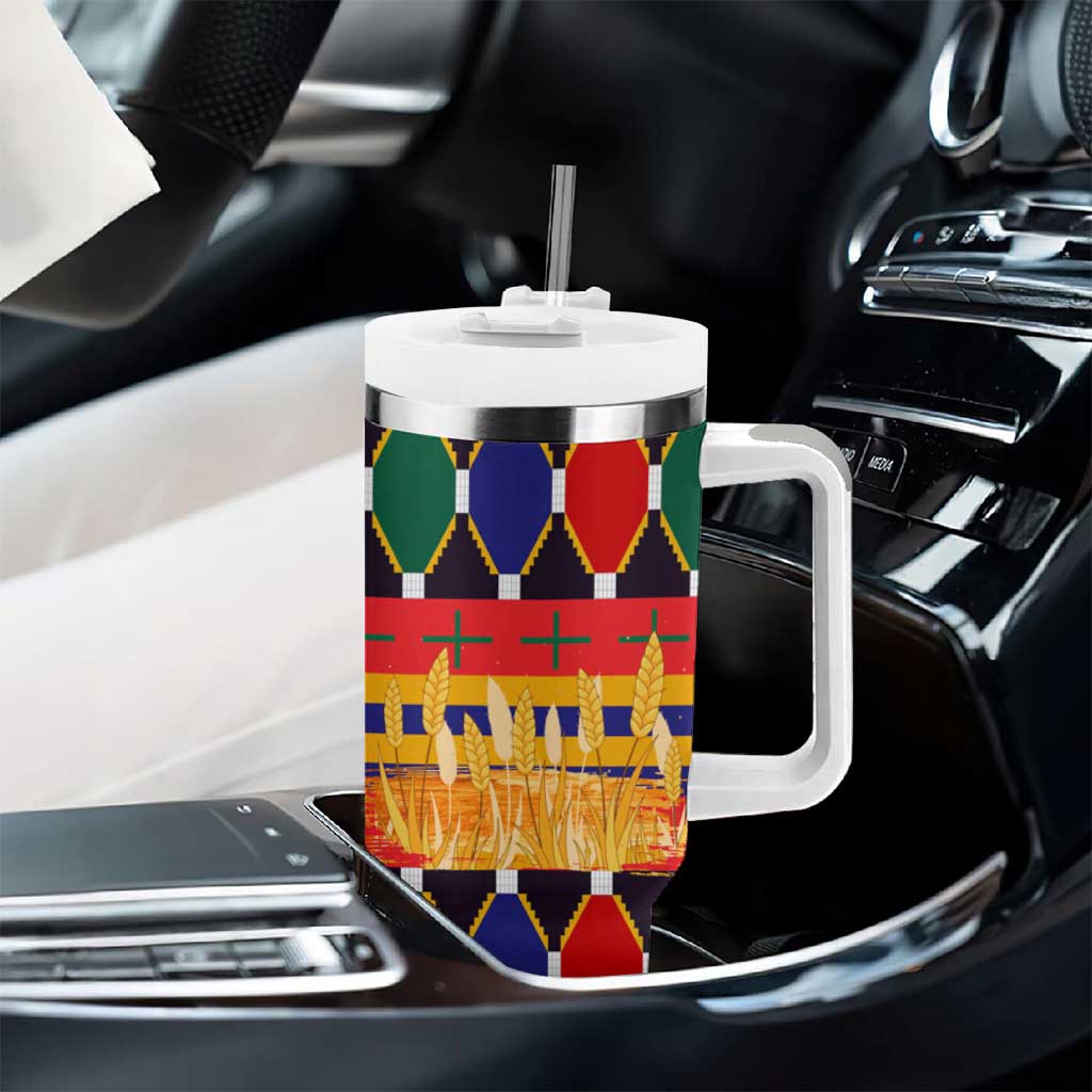 Burkina Faso Tumbler With Handle Kente Flag Red Green Blue Geometric TS04