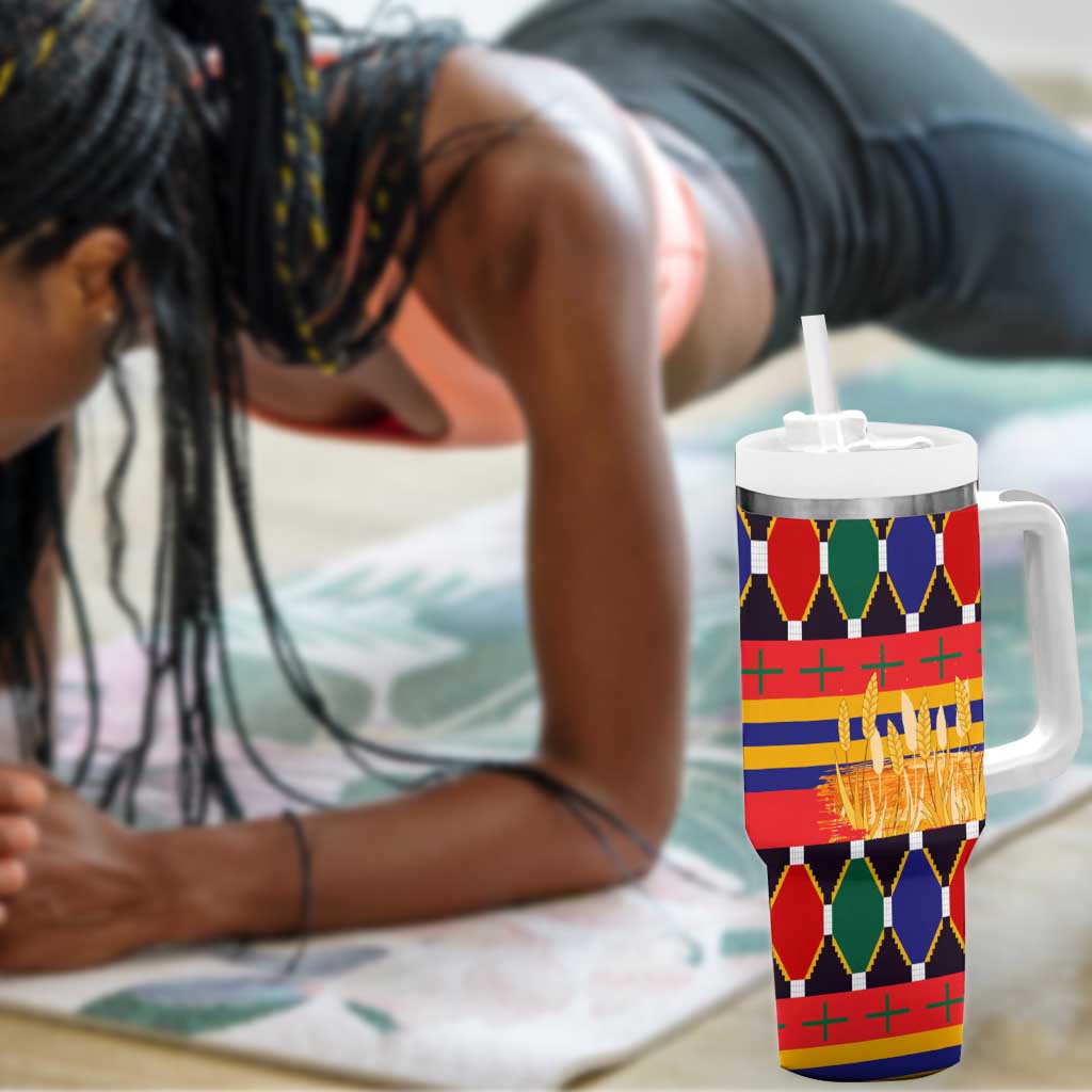 Burkina Faso Tumbler With Handle Kente Flag Red Green Blue Geometric TS04