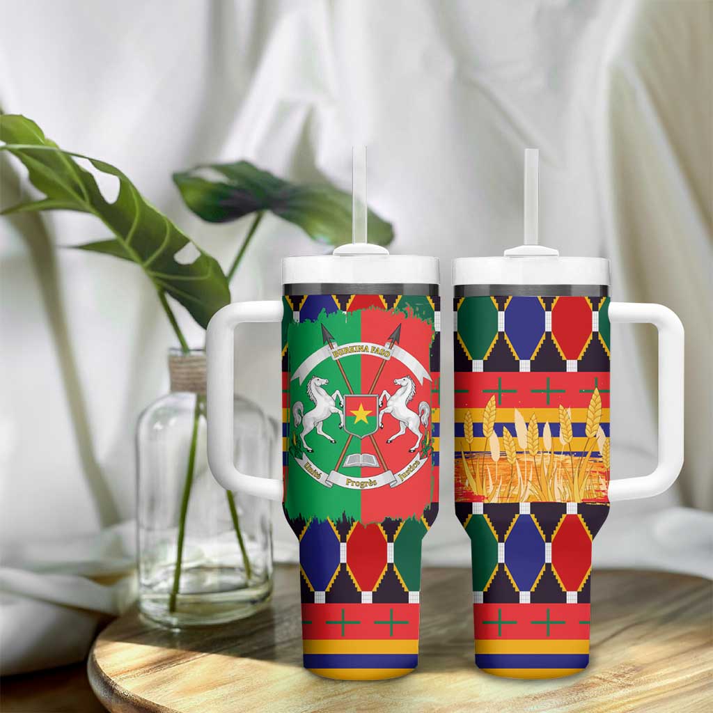 Burkina Faso Tumbler With Handle Kente Flag Red Green Blue Geometric TS04