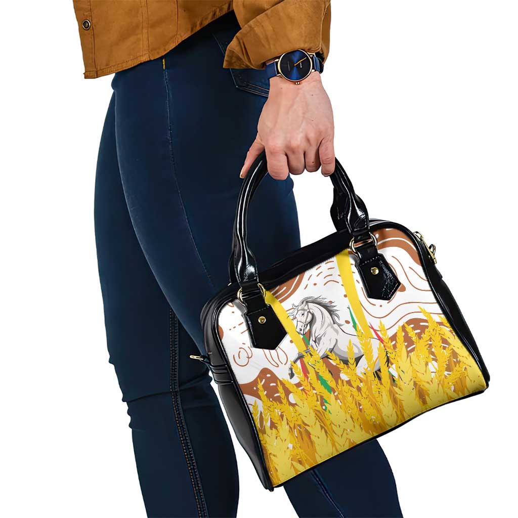 Burkina Faso Shoulder Handbag with Brown White Yellow Abstract Design TS04