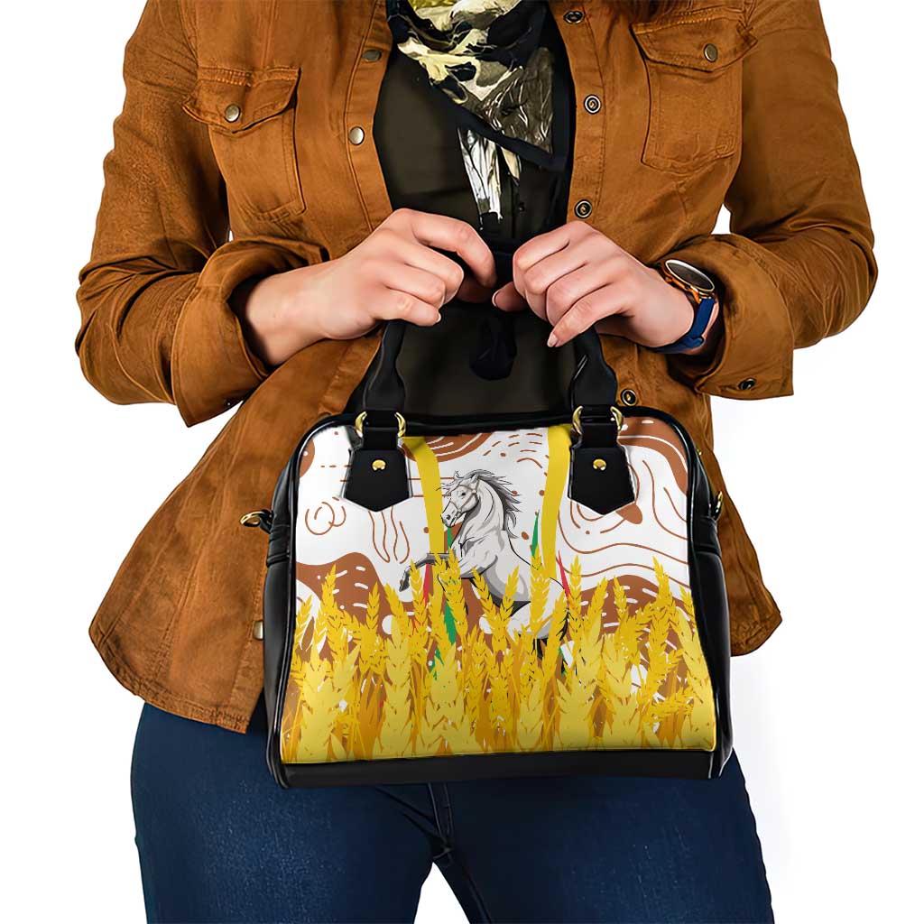 Burkina Faso Shoulder Handbag with Brown White Yellow Abstract Design TS04