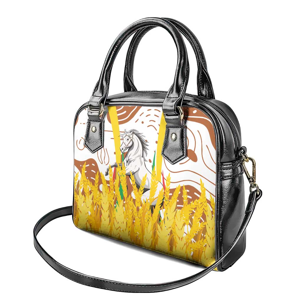 Burkina Faso Shoulder Handbag with Brown White Yellow Abstract Design TS04
