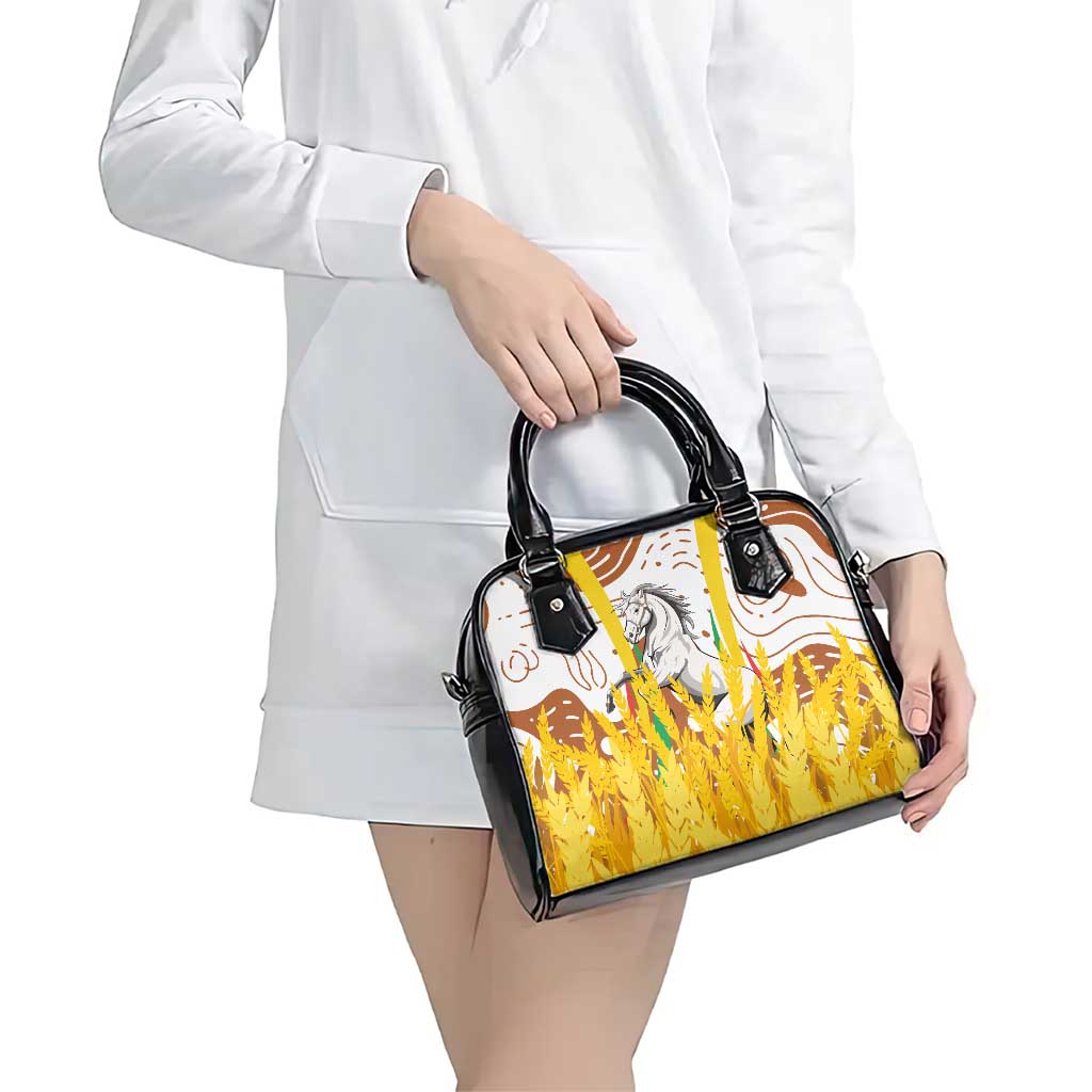 Burkina Faso Shoulder Handbag with Brown White Yellow Abstract Design TS04