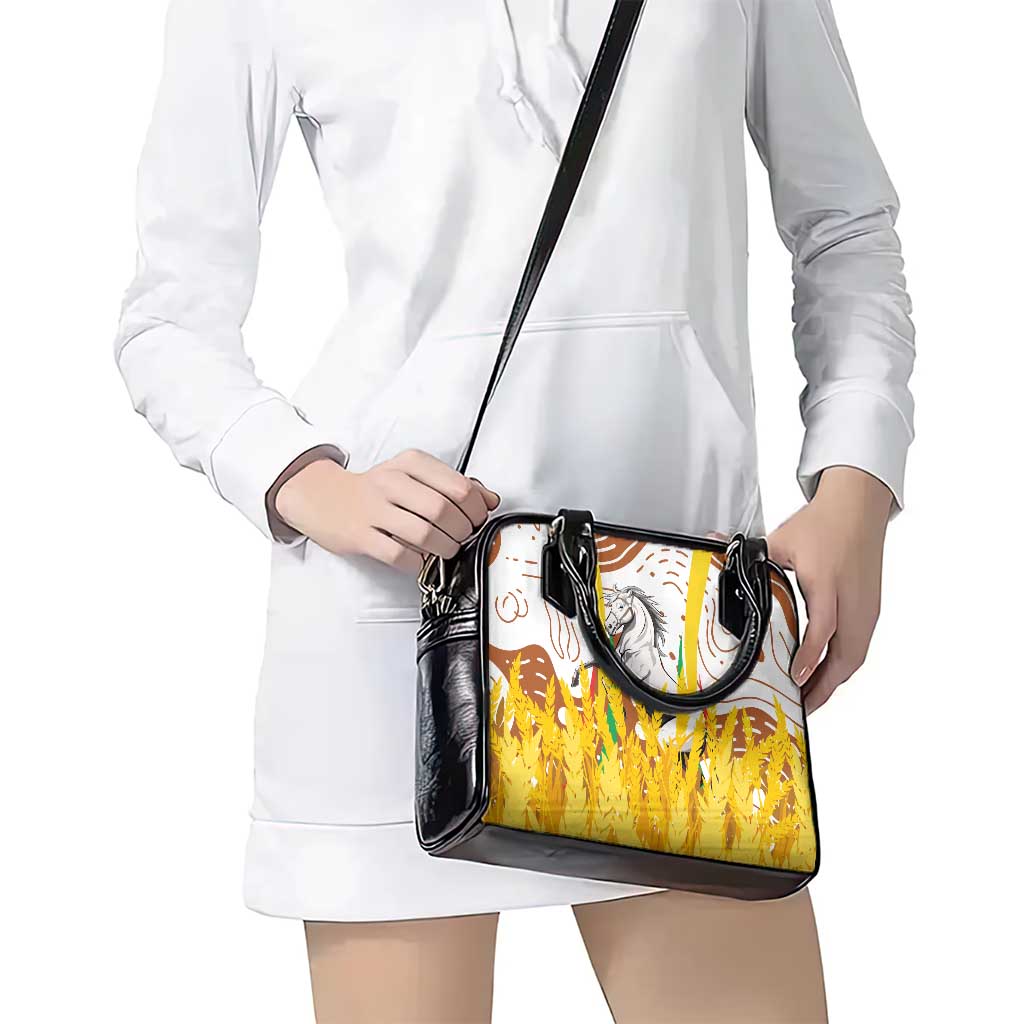 Burkina Faso Shoulder Handbag with Brown White Yellow Abstract Design TS04